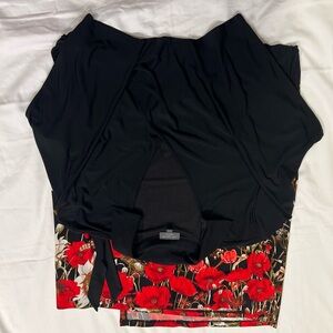 Black and Red Floral Wrap Dress